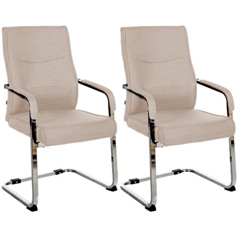 Lot de 2 fauteuils de bureau chaises visiteur sans roulettes piétement luge en métal chromé et assise en tissu taupe 100003103 (1/5)