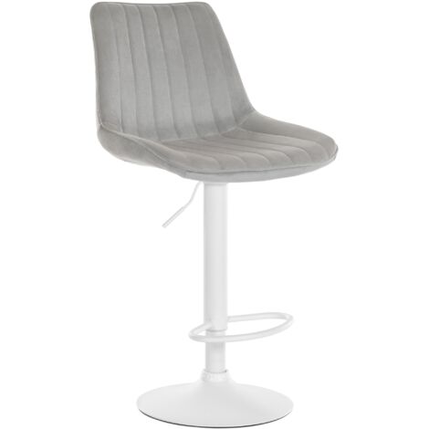 Tabouret de bar x1 réglable en hauteur pivotant à 360° assise en velours gris couture verticale pied métal blanc 100005431 (1/5)