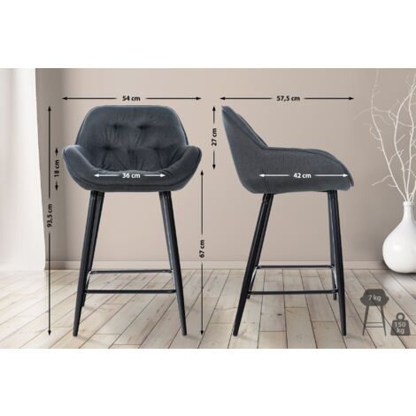 Tabouret de bar chaise haute x1 assise effet capitonnée en tissu gris ...