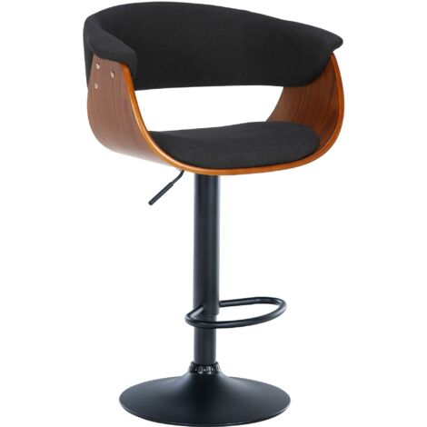 Tabouret de bar design moderne siège réglable en hauteur et pivotant en tissu noir coque en bois noyer et métal noir 100005453 (1/5)