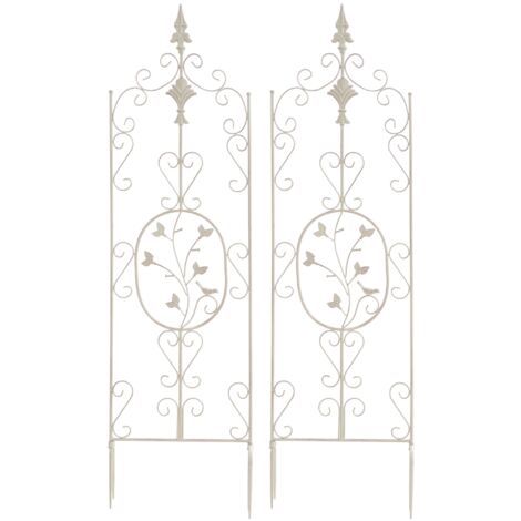 Lot de 2 treillis de jardin support pour plantes grimpantes 122x35 cm en métal crème vieilli 100003827 (1/5)