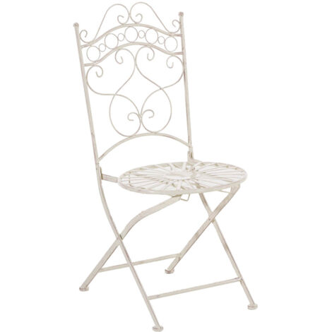 Chaise de jardin terrasse balcon design rustique en fer forgé crème vieilli 100003007 (1/5)