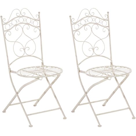Lot de 2 chaises de jardin terrasse balcon design rustique en fer forgé crème vieilli 100002864 (1/5)