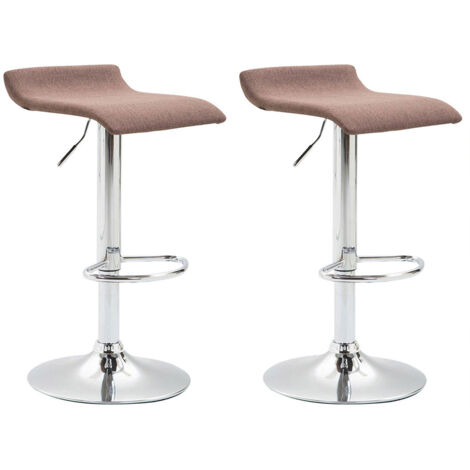 2 x tabourets de bar avec repose-pieds design simple assise en tissu marron pied trompette en métal chromé 100004138 (1/4)