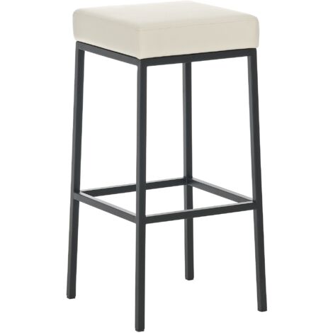 Tabouret de bar x1 avec repose-pieds design simple hauteur 85 cm en PVC crème et métal noir 100005245 (1/5)