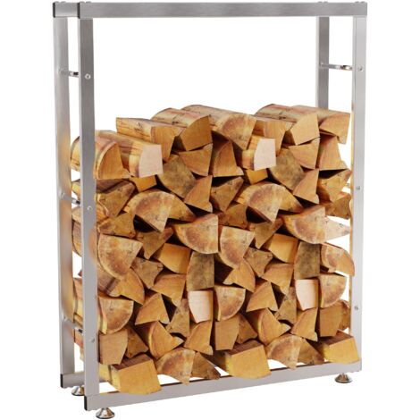 Range-bûches étagère support bois de cheminée 125x80x25 cm en acier inoxydable 100003559 (1/5)