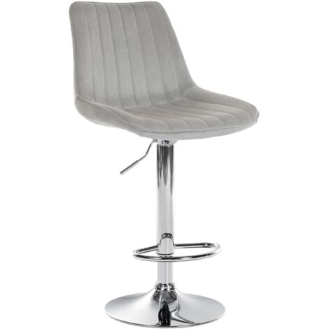 Tabouret de bar x1 réglable en hauteur pivotant à 360° assise en velours gris couture verticale pied métal aspect chromé 100005427 (1/5)