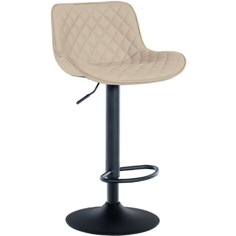 Tabouret de bar x1 assise avec coutures décoratives losange en PVC crème et pieds en métal noir 100005225 (1/5)