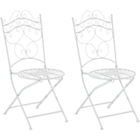 Lot de 2 chaises de jardin terrasse balcon design rustique en fer forgé blanc 100002863 (1/5)
