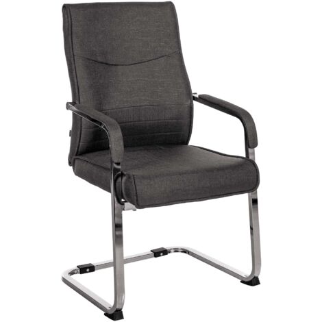 Fauteuil de bureau chaise visiteur sans roulettes piétement luge en métal chromé et assise en tissu noir 100003354 (1/5)