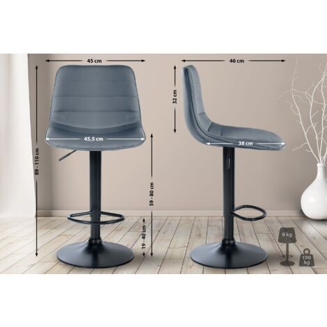 Tabouret de bar chaise haute x1 avec repose-pieds incurvé en PVC gris ...