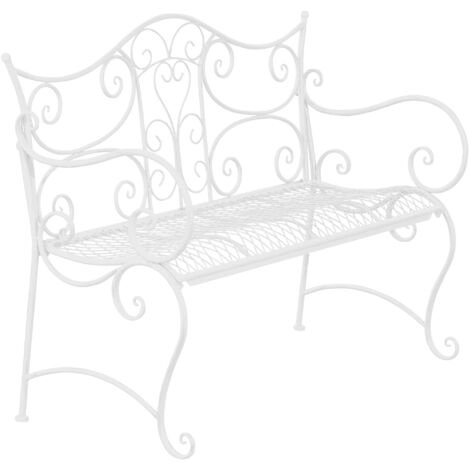 Banc de jardin avec accoudoirs design rustique largeur 113 cm en métal blanc 100002947 (1/5)