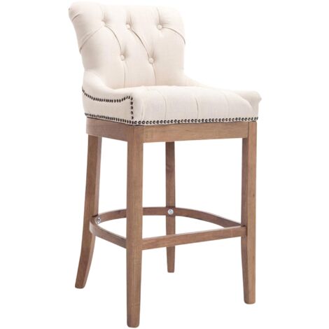 Tabouret de bar x1 confortable design rétro assise capitonné en tissu crème pieds en bois clair 100005062 (1/5)