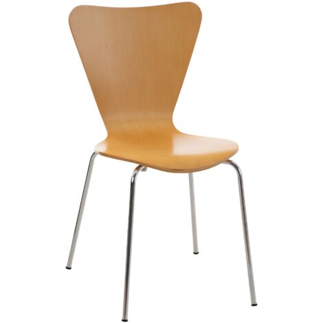 Chaise de cuisine salle à manger x1 empilable dossier triangle en bois clair et métal chromé 100003327 (1/5)