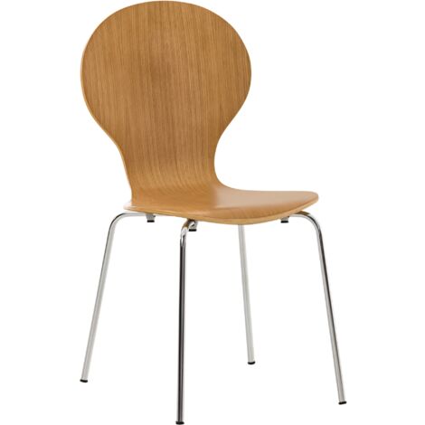 Chaise de cuisine salle à manger x1 empilable dossier arrondi en bois chêne et métal chromé 100003347 (1/5)