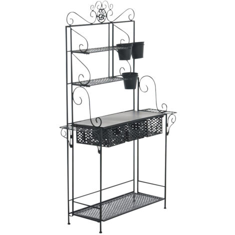 Etagère de rangement pour véranda jardin balcon pliable fleur plante avec paniers en métal noir 100003822
