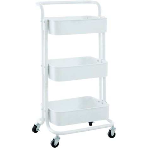 Chariot de service desserte sur roulettes rangement cuisine 3 niveaux en métal blanc 100003066 (1/5)