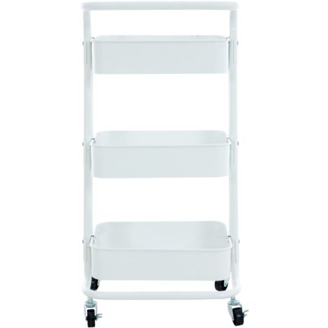 Chariot De Rangement à 3 Étages Sur Roulettes - Étagère Mobile Plastique Et Acier Inoxydable Blanc
