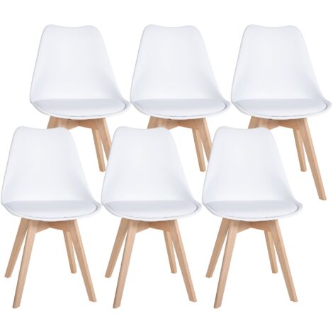 Lot de 6 chaises de salle à manger cuisine en plastique et PVC blanc châssis en bois 100003220 (1/5)