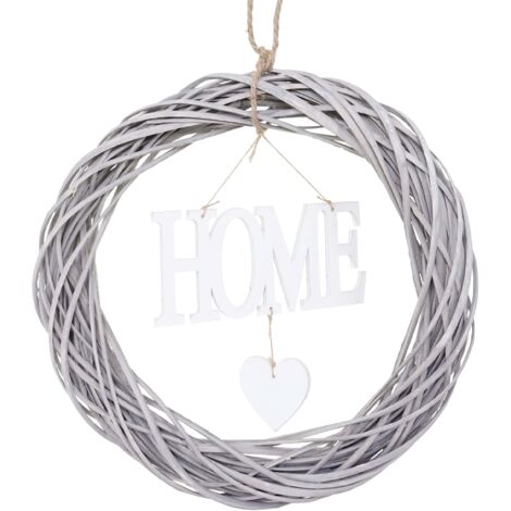 Couronne de porte Home rond, guirlande murale en bois Ø 40cm blanc-gris 040002574 (1/5)