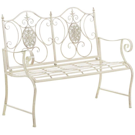 Banc de jardin balcon terrasse style rustique largeur 116 cm en métal crème vieilli 100002926 (1/5)