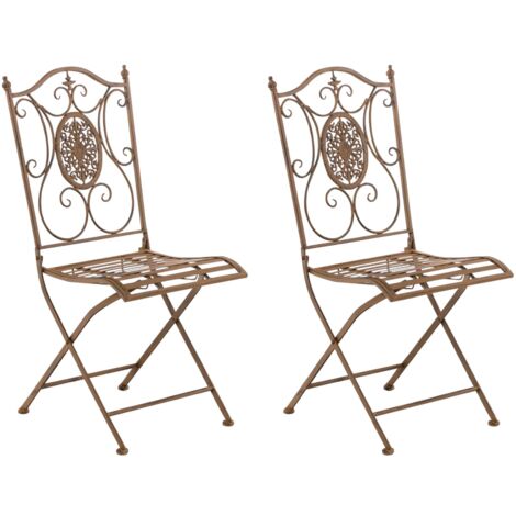 Lot de 2 chaises de jardin balcon terrasse design rustique pliable en métal marron vieilli 100002872 (1/5)