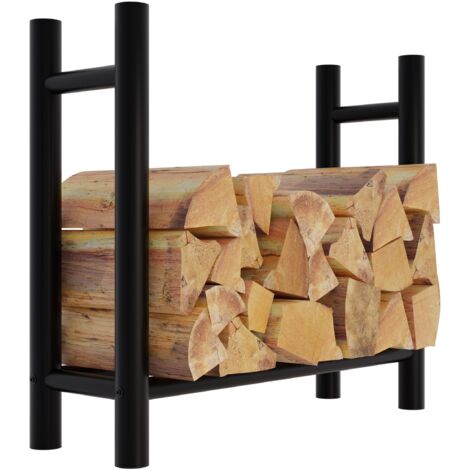 Range-bûches support bois de cheminée pour intérieur pieds ronds 80x80 cm en métal noir 100003572 (1/5)