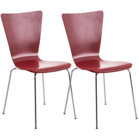 Lot de 2 chaises de cuisine salle à manger empilable en bois rouge et structure stable à quatre pieds en métal 100003075 (1/5)