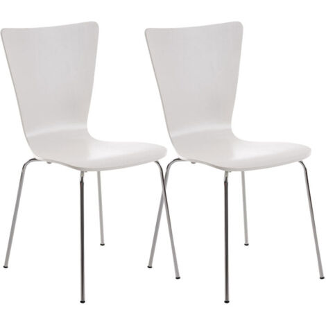 Lot de 2 chaises de cuisine salle à manger empilable en bois blanc et structure stable à quatre pieds en métal 100003076 (1/5)