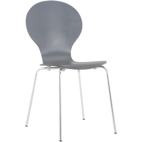 Chaise de cuisine salle à manger x1 empilable dossier arrondi en bois gris et métal chromé 100003346 (1/5)