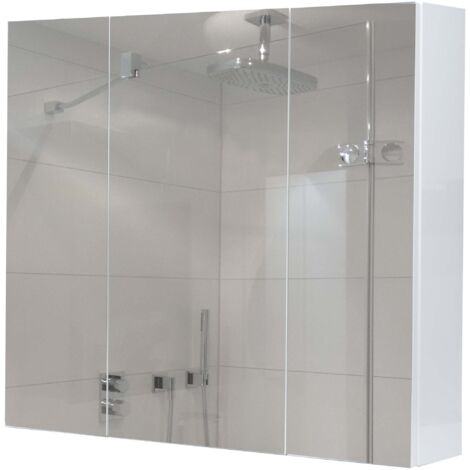 Armoire à miroir meuble de salle de bain mural 6 étagères brillant 70 x 80 x 16 cm blanc 040005769 (1/5)