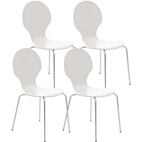 Lot de 4 chaises de cuisine salle à manger empilables dossier arrondi en bois blanc et métal chromé 100003175 (1/5)