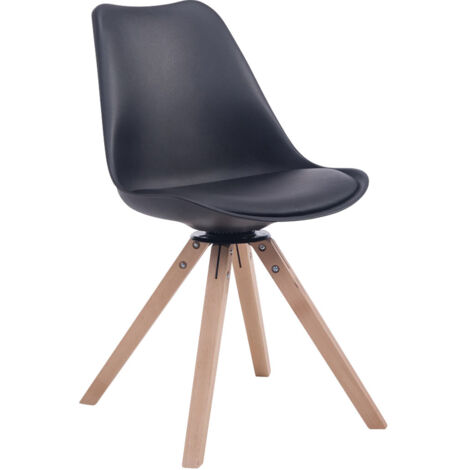 Chaise de salle à manger x1 chaise visiteur assise pivotant à 360° en PVC et plastique noir piètement en bois carré clair 100003470 (1/3)