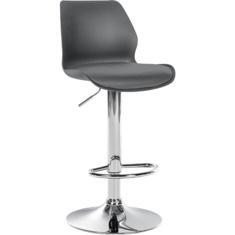 Tabouret de bar x1 avec repose-pieds hauteur réglable pivotant en PVC et plastique gris et métal 100004905 (1/5)