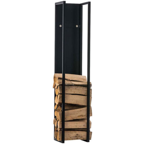 Range-bûches rangement bois de cheminée 160x25 cm en métal noir-mat 100003577 (1/5)
