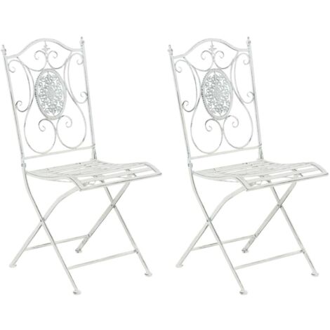 Lot de 2 chaises de jardin balcon terrasse design rustique pliable en métal blanc vieilli 100002873 (1/5)