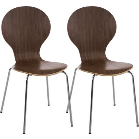 Lot de 2 chaises de cuisine salle à manger empilables dossier arrondi en bois noyer et métal chromé 100003092 (1/5)