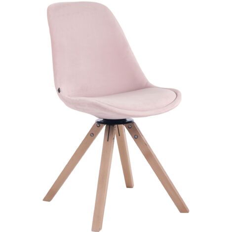 Chaise de salle à manger x1 chaise visiteur assise pivotant à 360° en velours rose piètement en bois carré clair 100003506 (1/3)