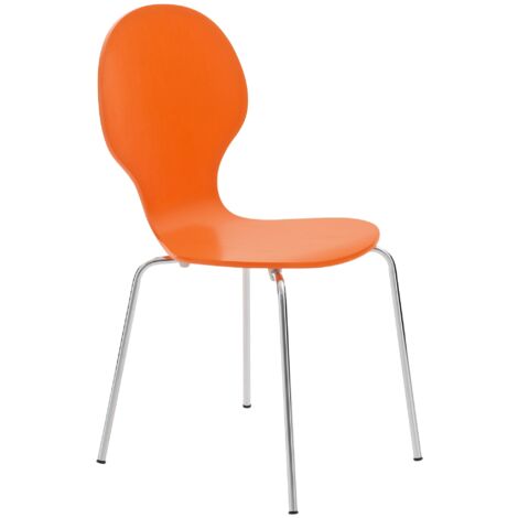 Chaise de cuisine salle à manger x1 empilable dossier arrondi en bois orange et métal chromé 100003345 (1/5)