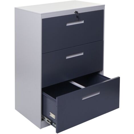 Armoire meuble de bureau avec 3 tiroirs en acier verrouillable 103x76x46 cm gris-gris foncé 040006415 (1/5)