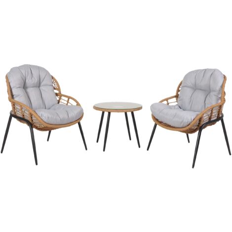 Ensemble de fauteuils et table d'appoint pour jardin en polyrotin et coussin gris clair 040006632 (1/5)
