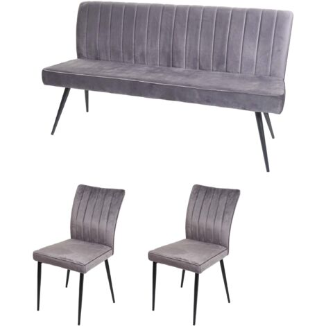 Ensemble de salle à manger 2x chaises de salle à manger et 1x banc 3 places en velours gris foncé et métal 040006751 (1/5)