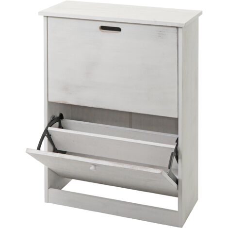Meuble à chaussures 81x60x25 cm MDF blanc vieilli 040005895 (1/5)