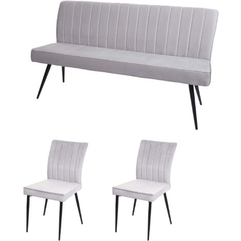 Ensemble de salle à manger 2x chaises de salle à manger et 1x banc 3 places en velours gris clair et métal 040006748 (1/5)