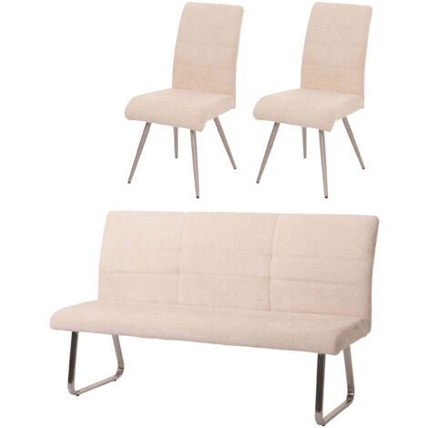 Ensemble de salle à manger composé de 2 chaises + banc 180 cm tissu chenille crème 040006717 (1/5)