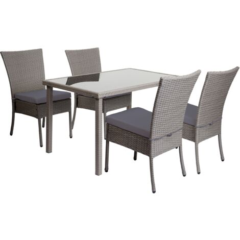 Ensemble table et 4 fauteuils de jardin en polyrotin gris foncé coussins gris foncé 040006766 (1/5)