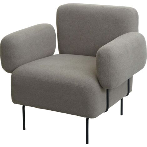 Chaise longue fauteuil cocktail rembourré avec accoudoirs en tissu bouclé gris et métal 040006392 (1/5)