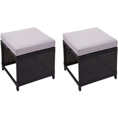 Lot de 2 tabourets bas de jardin en polyrotin noir coussins gris clair 040000505 (1/5)
