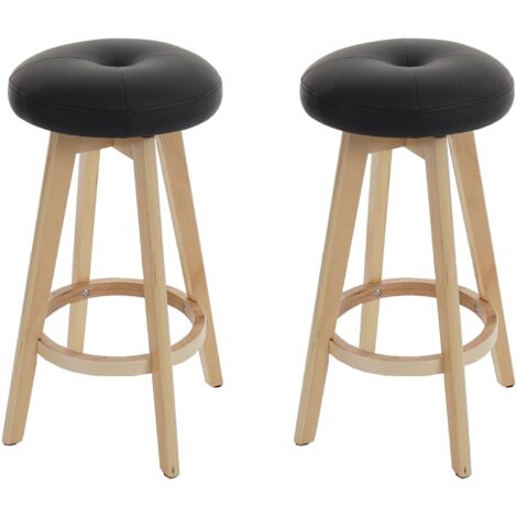 Lot de 2 tabourets élégant de bar comptoir en bois imitation cuir noir rotatif pieds en bois 040000459 (1/5)