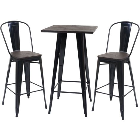 Set table de bar avec 2x tabourets de bar plateau en bois design industriel en métal noir 040003070 (1/5)